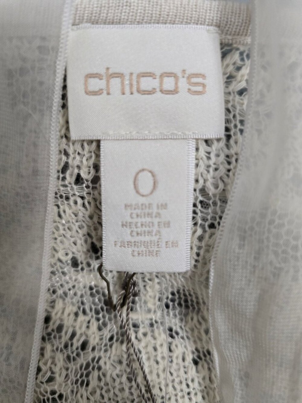 NWT Chicos Trixie Cardigan Cream 3/4 Sleeve Open Front Lace Sweater Size 0 - Picture 12 of 15